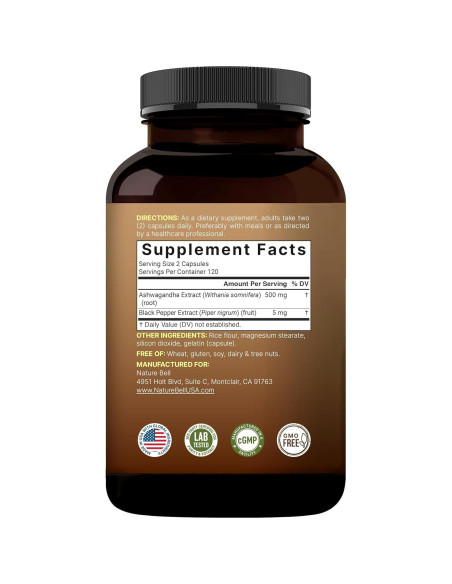 Suplemento de Ashwagandha NatureBell 240 Cápsulas 12500 mg