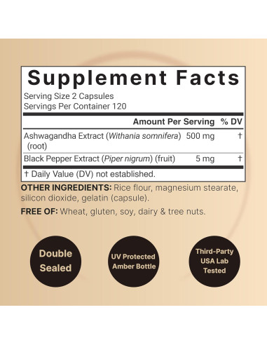 Suplemento de Ashwagandha NatureBell 240 Cápsulas 12500 mg