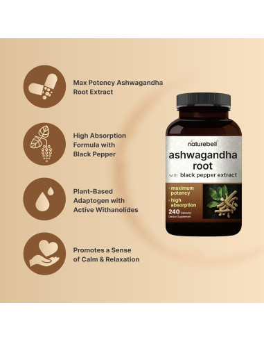 Suplemento de Ashwagandha NatureBell 240 Cápsulas 12500 mg