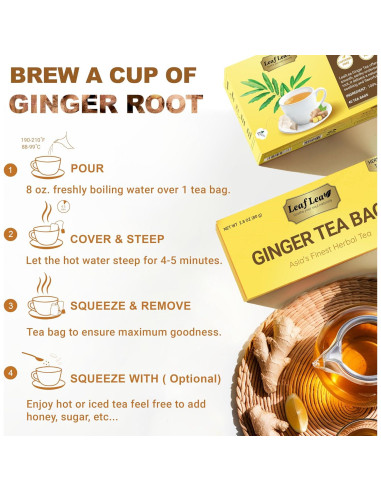 Té de Jengibre LeafLea 120 Bolsitas, 100% Pura Raíz, Sin Cafeína