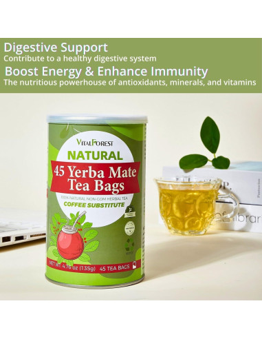 45 Bolsitas de Té de Yerba Mate VitalForest Argentina Ecológico