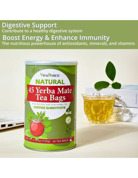 45 Bolsitas de Té de Yerba Mate VitalForest Argentina Ecológico