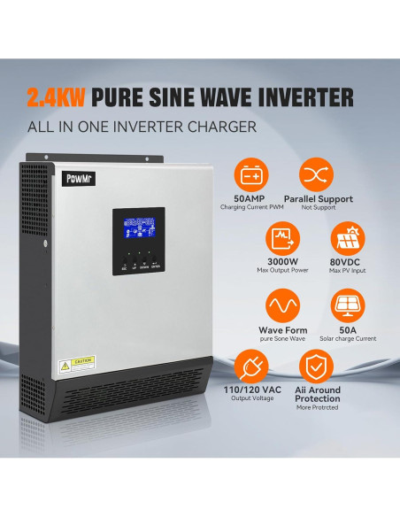 Inversor Solar PowMr 2400W 24VDC a 110V/120VAC Onda Pura