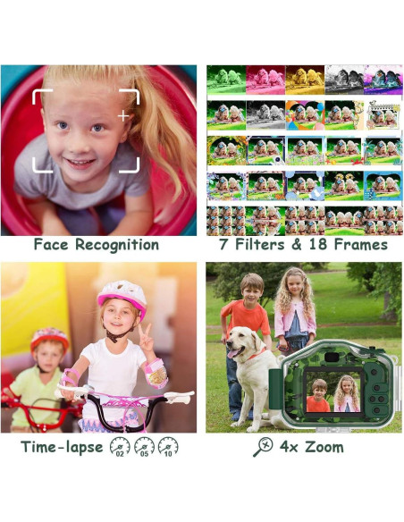 Cámara Impermeable DEKER para Niños 1080P Verde con 32GB