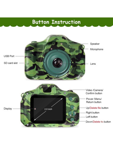 Cámara Impermeable DEKER para Niños 1080P Verde con 32GB