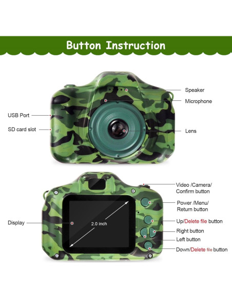 Cámara Impermeable DEKER para Niños 1080P Verde con 32GB