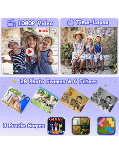 Cámara Impermeable DEKER E1 para Niños 1080P Azul Oscuro