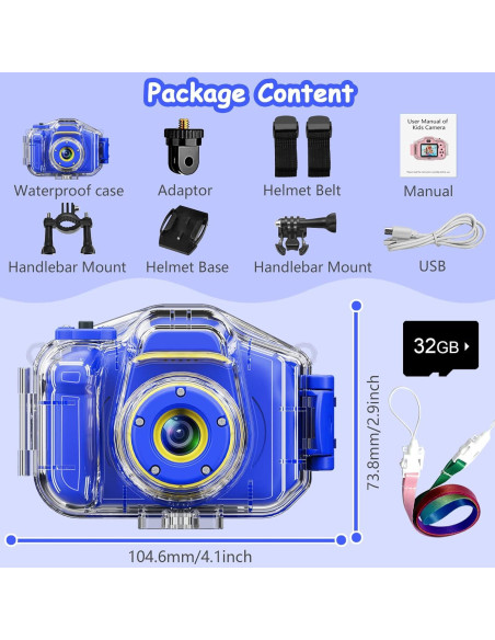 Cámara Impermeable DEKER E1 para Niños 1080P Azul Oscuro