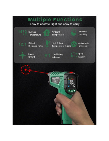 Pistola Termómetro Infrarrojo SQECH SIT800 -50C a 800C