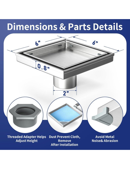 Desagüe de Ducha Cuadrado 15.24 cm Bernkot Acero Inoxidable
