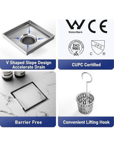 Desagüe de Ducha Cuadrado 15.24 cm Bernkot Acero Inoxidable
