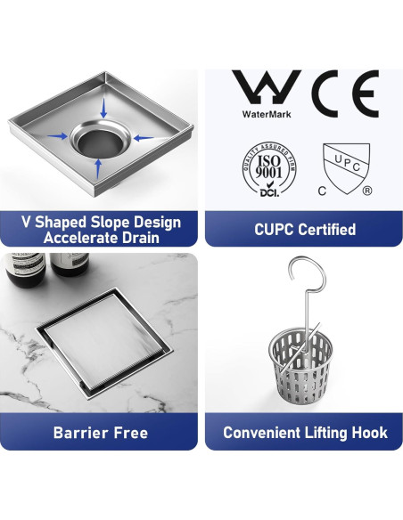 Desagüe de Ducha Cuadrado 15.24 cm Bernkot Acero Inoxidable