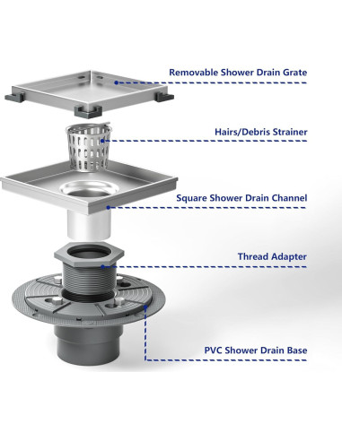 Desagüe de Ducha Cuadrado 15.24 cm Bernkot Acero Inoxidable