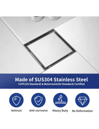 Desagüe de Ducha Cuadrado 15.24 cm Bernkot Acero Inoxidable