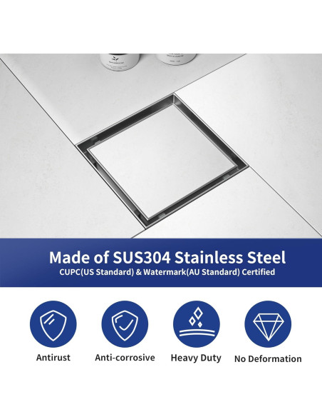 Desagüe de Ducha Cuadrado 15.24 cm Bernkot Acero Inoxidable