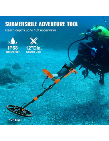 Detector de Metales VEVOR IP68 12" Profesional Recargable