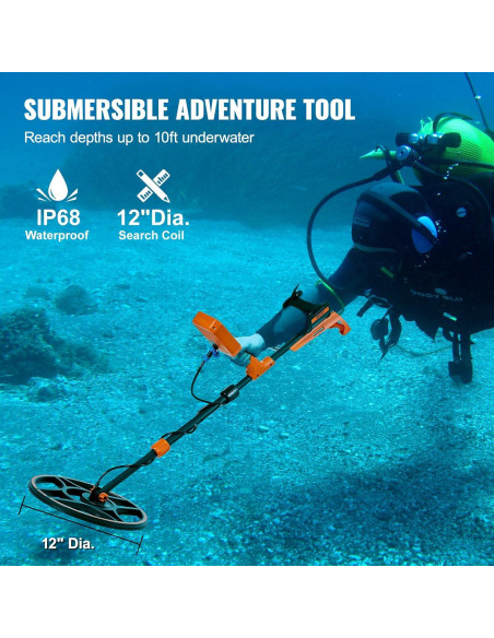 Detector de Metales VEVOR IP68 12" Profesional Recargable