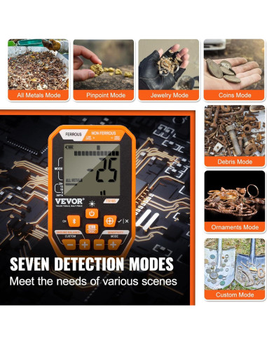 Detector de Metales VEVOR IP68 12" Profesional Recargable
