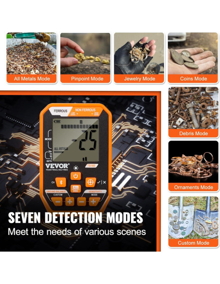 Detector de Metales VEVOR IP68 12" Profesional Recargable