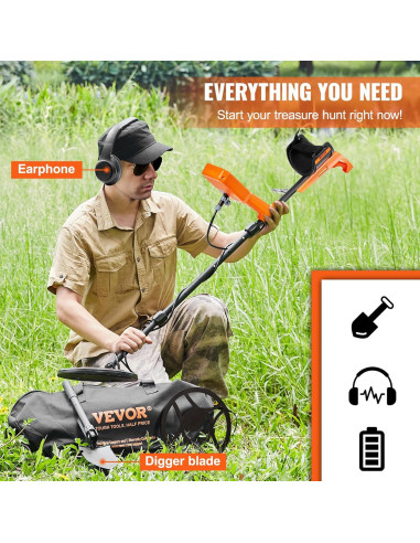Detector de Metales VEVOR IP68 12" Profesional Recargable