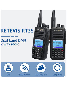 Retevis RT3S Radio DMR Doble Banda con GPS APRS 2000mAh 2