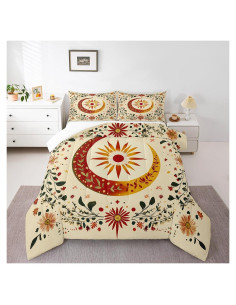 Juego de Edredón Rey jejeloiu Sol Luna Microfibra Floral
