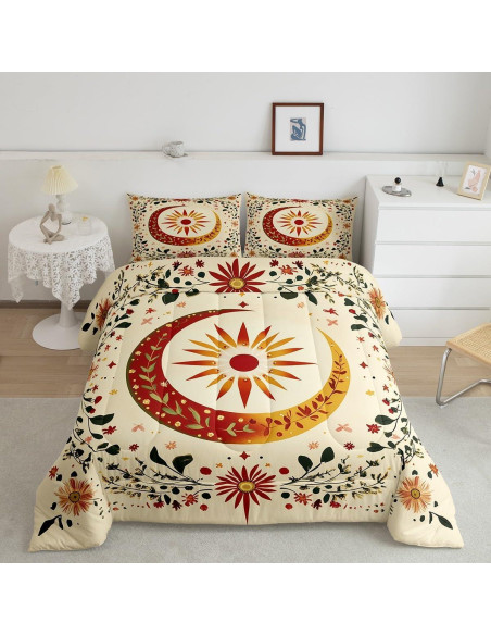 Juego de Edredón Rey jejeloiu Sol Luna Microfibra Floral