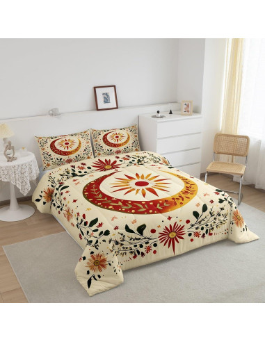 Juego de Edredón Rey jejeloiu Sol Luna Microfibra Floral