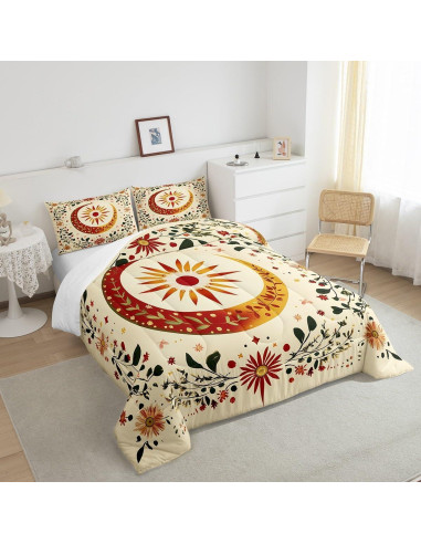 Juego de Edredón Rey jejeloiu Sol Luna Microfibra Floral