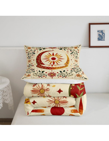 Juego de Edredón Rey jejeloiu Sol Luna Microfibra Floral