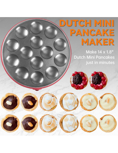 Máquina de Mini Pancakes Baker's Friend 14 Huecos Roja