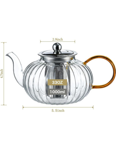 Tetera de Vidrio Wlasss 1000ml con Infusor Removible