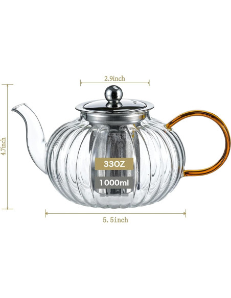 Tetera de Vidrio Wlasss 1000ml con Infusor Removible