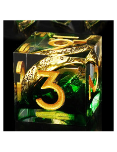 Conjunto de Dados Poliedricos EZUO 7pcs Verde Anillo Dorado