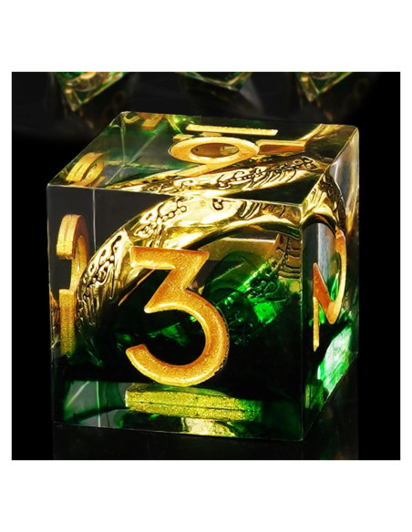 Conjunto de Dados Poliedricos EZUO 7pcs Verde Anillo Dorado