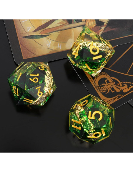 Conjunto de Dados Poliedricos EZUO 7pcs Verde Anillo Dorado