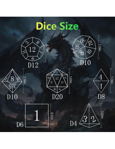 Conjunto de Dados Poliedricos EZUO 7pcs Verde Anillo Dorado