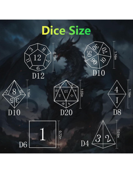 Conjunto de Dados Poliedricos EZUO 7pcs Verde Anillo Dorado