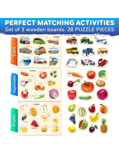 Rompecabezas de Madera QUOKKA 3 en 1 para Niños 1-5 Años