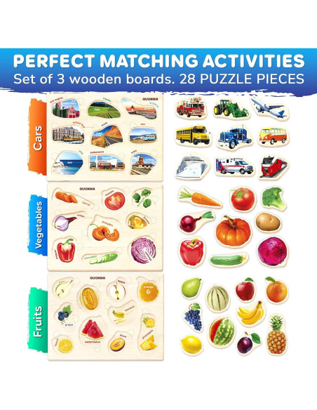 Rompecabezas de Madera QUOKKA 3 en 1 para Niños 1-5 Años