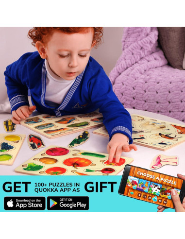 Rompecabezas de Madera QUOKKA 3 en 1 para Niños 1-5 Años