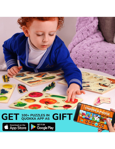 Rompecabezas de Madera QUOKKA 3 en 1 para Niños 1-5 Años