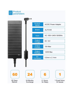 Fuente de Poder ALITOVE 12V 10A 120W Adaptador AC-DC 2
