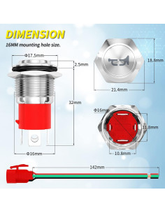 Interruptor de Botón de Cuerno Joinfworld 12V 20A Acero Inoxidable LED Azul 2