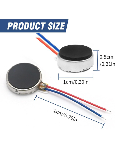 20 Motores de Vibración Micro DC 10mm 3V 12000RPM Vkinman