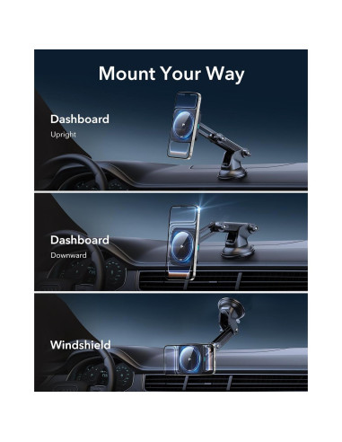 Cargador de Coche Inalámbrico ESR Qi2 15W Magnético con Ventosa