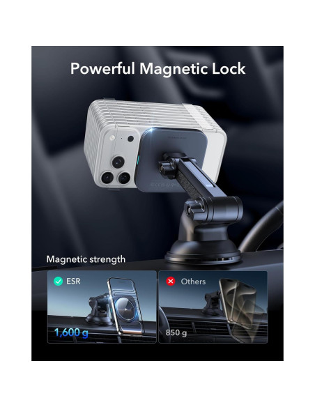 Cargador de Coche Inalámbrico ESR Qi2 15W Magnético con Ventosa