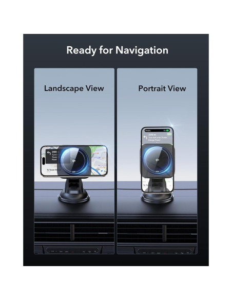 Cargador de Coche Inalámbrico ESR Qi2 15W Magnético con Ventosa