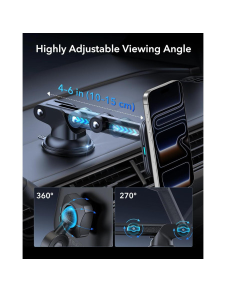 Cargador de Coche Inalámbrico ESR Qi2 15W Magnético con Ventosa