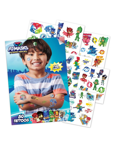 Set de 50 Tatuajes Temporales PJ Masks para Niños